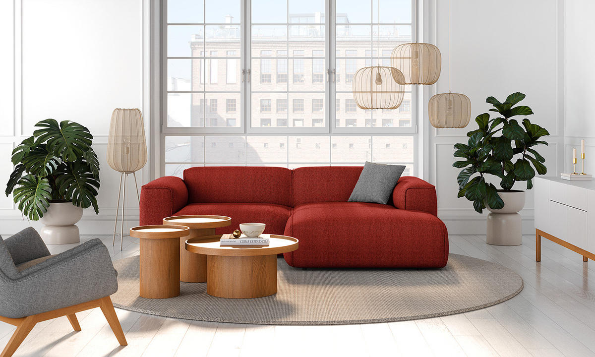 ECKSOFA mit XL-Longchair - Rot/Schwarz, Kunststoff/Textil (260/171cm) - home24