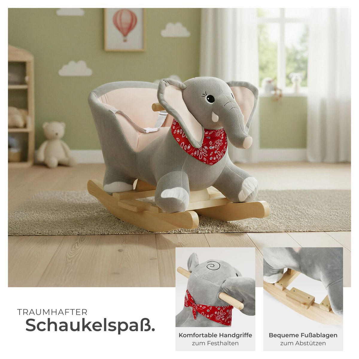 SCHAUKELTIER Elefant ,massive Holzkufen, ab 12 Monaten geeignet,grau - Grau, Kunststoff (33/45.5/63cm) - tectake