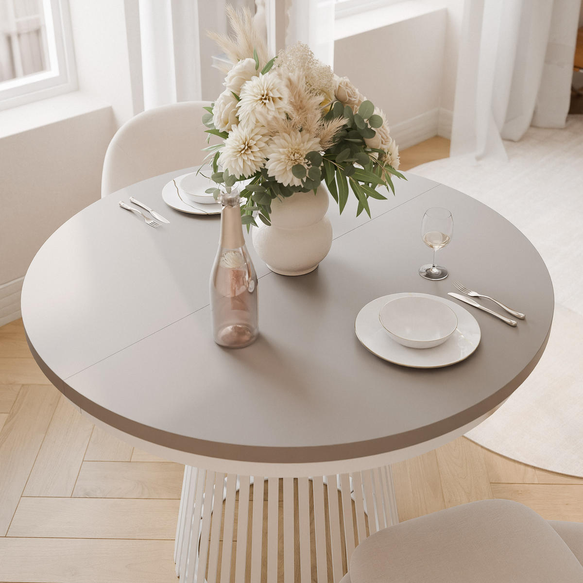AUSZIEHTISCH AUREA 100-180/75 cm, Weiß / Lehmgrau - Greige/Weiß, Holzwerkstoff/Metall (100/100/75cm) - Idohome