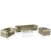GARTENLOUNGE-SET TRIGLO 1x Tisch, 2x Sessel, 1x Sofa 3-Sitzer, 4-tlg., Modern, Weiß/Beige - Beige/Weiß, Textil/Metall - KONSIMO®