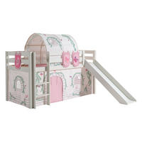 HOCHBETT mit Rutsche Karolina Massivholz Weiß Textilset Burg 4 - Hellgrau/Weiß, Holz (90/200cm) - 58aufmkessel