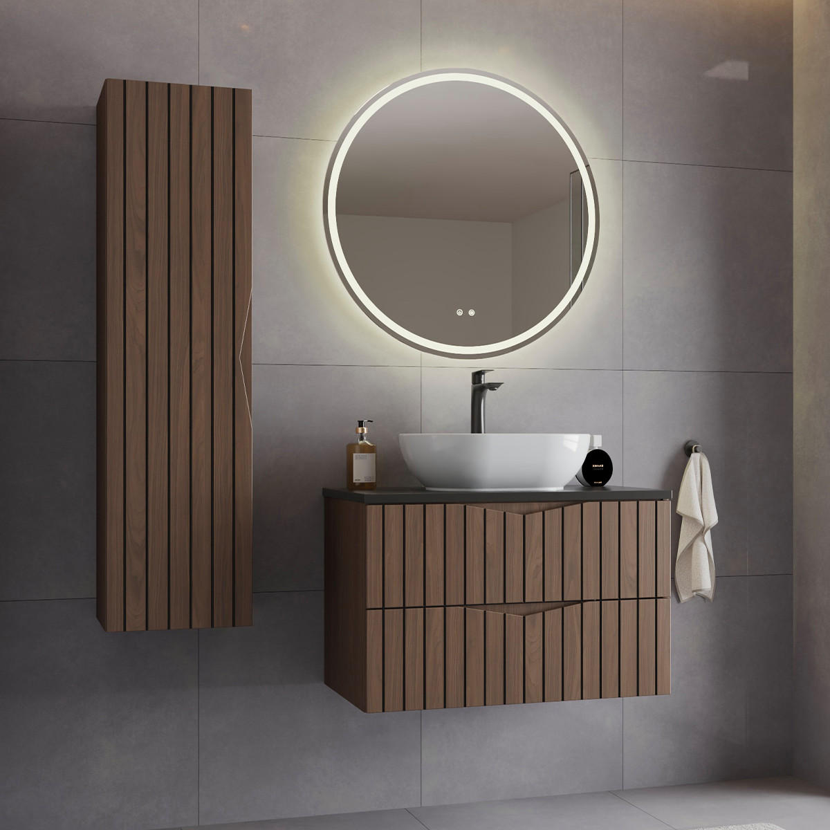 KOUPELNOVÝ NÁBYTEK 80.6cm Siena 2er-Set Dřevo a černá - černá, kompozitní dřevo (80.6/52.2/46.5cm) - Petits-meubles