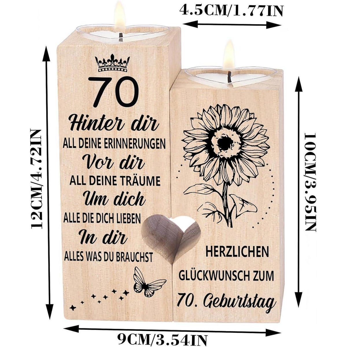KERZENSTÄNDER 70. Geburtstag Holz 10 x 4,5 x 12 cm - Braun, Holz (4.5/12/10cm)
