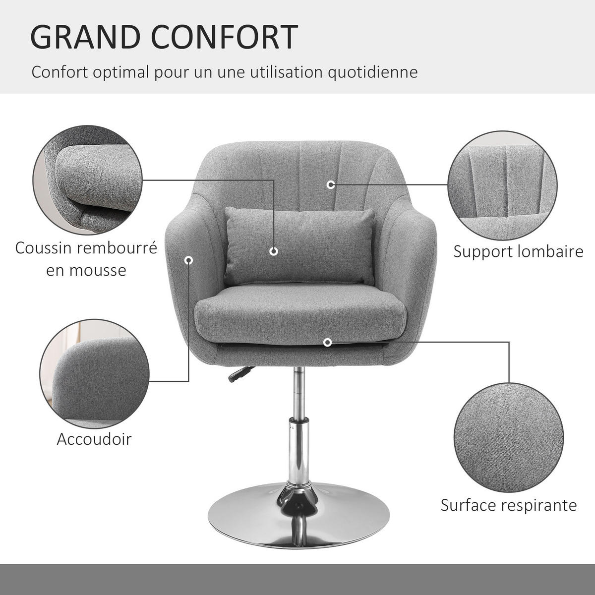 BARHOCKER DE-13177 höhenverstellbar & 360° schwenkbar Grau - Grau, Metall (57/87/57cm) - ComfortXL