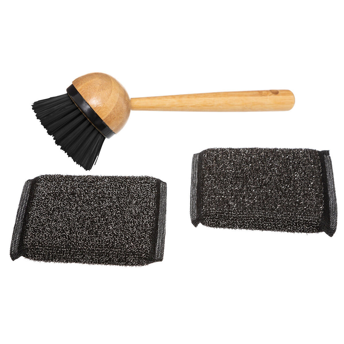 SPÜLEN-ORGANIZER mit Seifenspender, Schwamm und Bürste, Bambus - Braun, Holz (12.1/20/13.5cm) - 5five Simply Smart