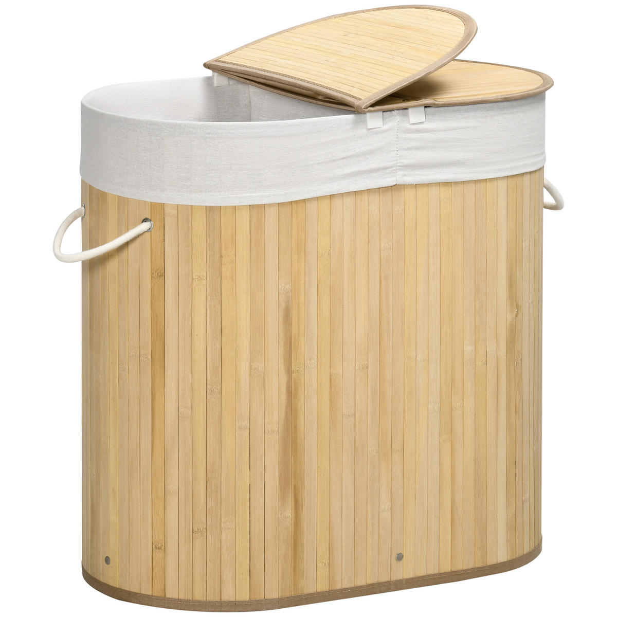 WÄSCHEKORB DE-18801 100L mit 2 Fächern & Deckel Natur - Naturfarben, Naturmaterialien (62.5/60.5/37cm) - ComfortXL