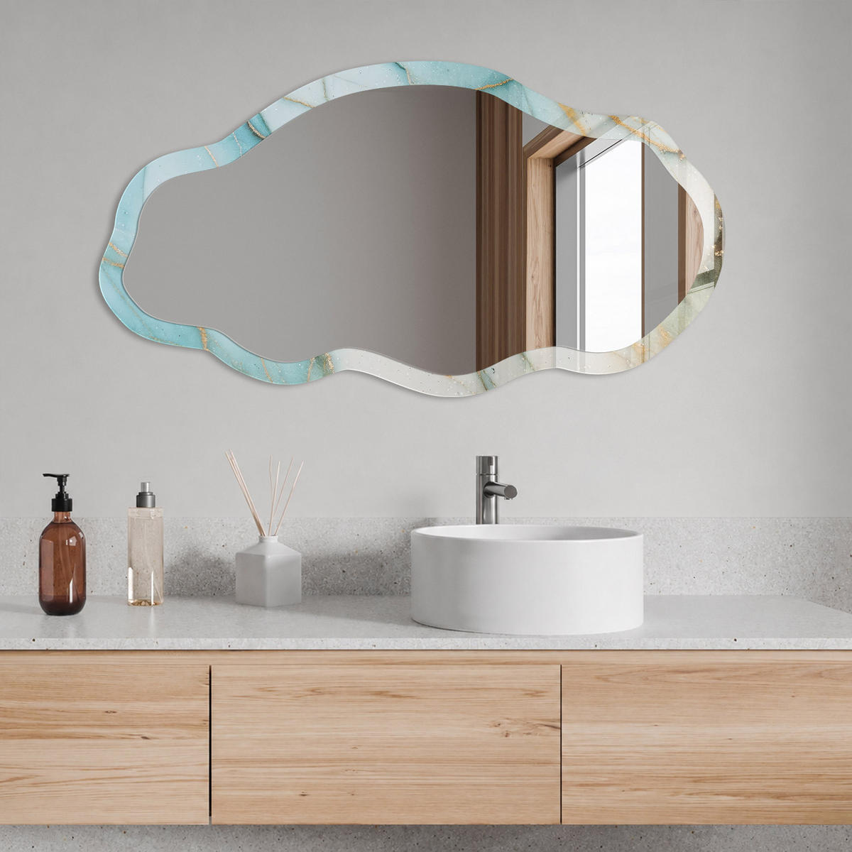 SPIEGEL 90x45 cm asymmetrisch mit Druck - Marmormuster - Transparent, Glas (45/90/0.4cm) - TULUP
