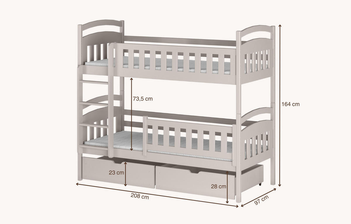 ETAGENBETT 90x200 cm mit zwei Schubladen in Kaschmir - Kaschmir, Holzwerkstoff (90/200cm) - Kids Collective