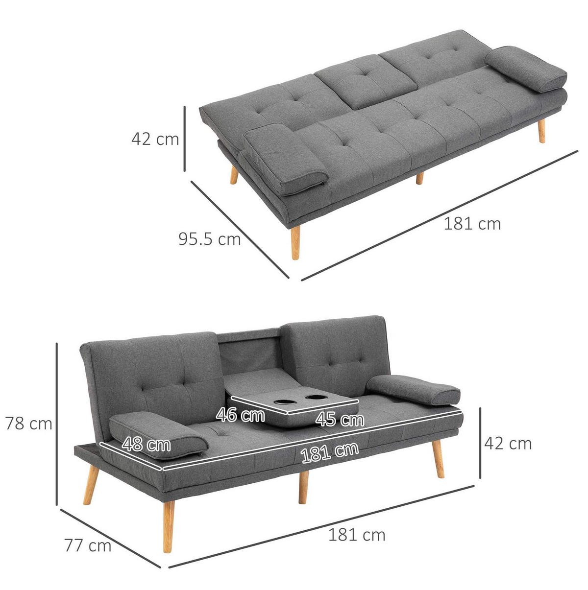 SCHLAFSOFA 3-Sitzer mit Schlaffunktion 181 x 77 x 78 cm Polyester Dark Gray - Dunkelgrau, Textil (181/78/77cm) - IVMEU