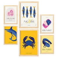POSTER Set Mit 6 Lebensmittel Und Ernährungs Meeresprodukte Natur Und Botanikdrucke Für Innenarchitektur A3 & A4 Rahmen Aus Hellem Holz - Beige, Papier (29/3cm) - Nacnic