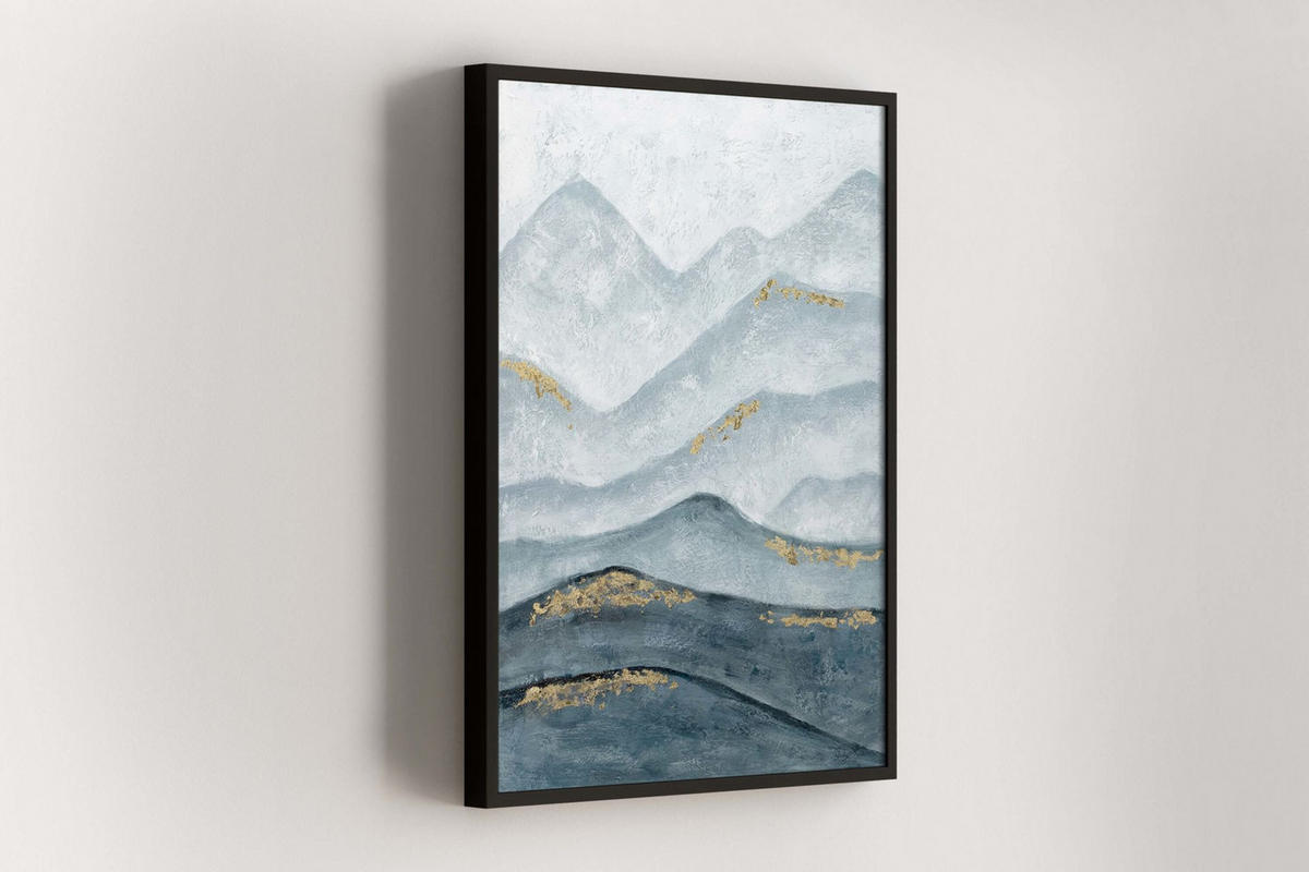RUČNE MAĽOVANÝ AKRYLOVÝ OBRAZ 75/100 cm, petrolejový, prírodný a botanický motív - petrolejová, drevo/textil (75/100cm) - KUNSTLOFT