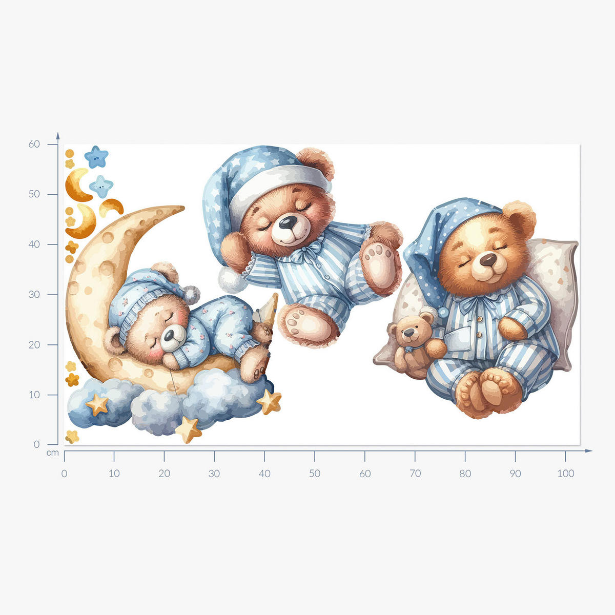 WANDAUFKLEBER 60x103cm - Schlafende Teddybären - Multicolor, Kunststoff (60/103/0.1cm) - Wallfluent