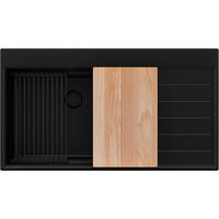 SPÜLBECKEN Sydney, 2-er set Alles Schwarz 90/50 cm 1 Becken + Ablauf-Set + Küchenzubehörset ab 60er Unterschrank - Beige/Schwarz, Kunststoff (90/20/50cm) - Primagran