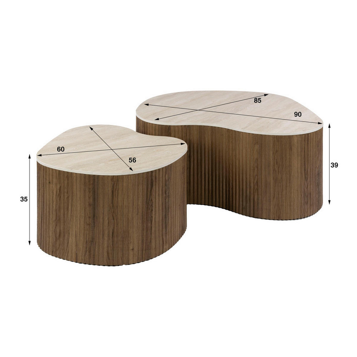 COUCHTISCH CERAMO MEDIO 2-teilige organische Lounge-Tische im Monolith-Design - Hellbraun/Beige, Keramik (90/85/39cm) - alesvelt