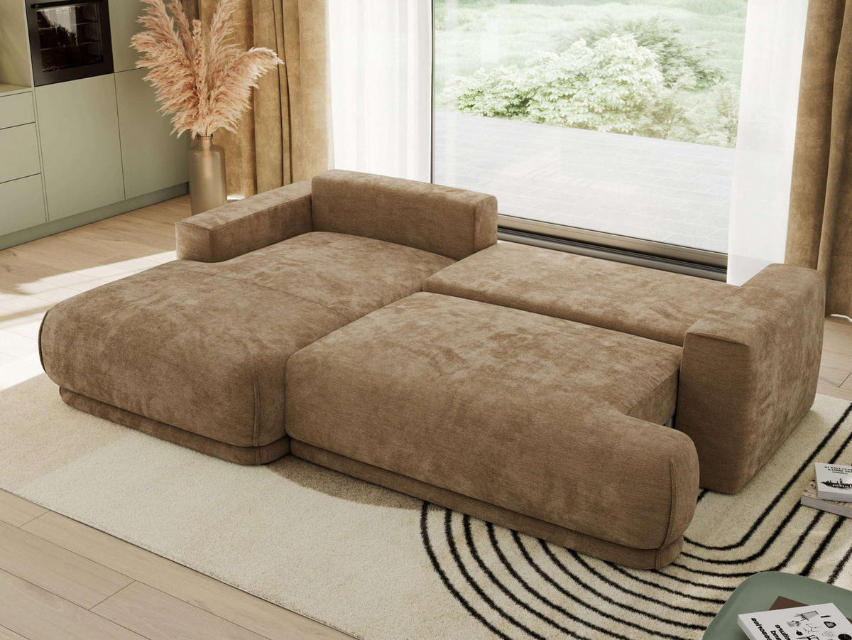 ECKSCHLAFSOFA RINA L Braun Schenille glatt - links - Schwarz/Braun, Kunststoff/Textil (267/170cm) - MKS