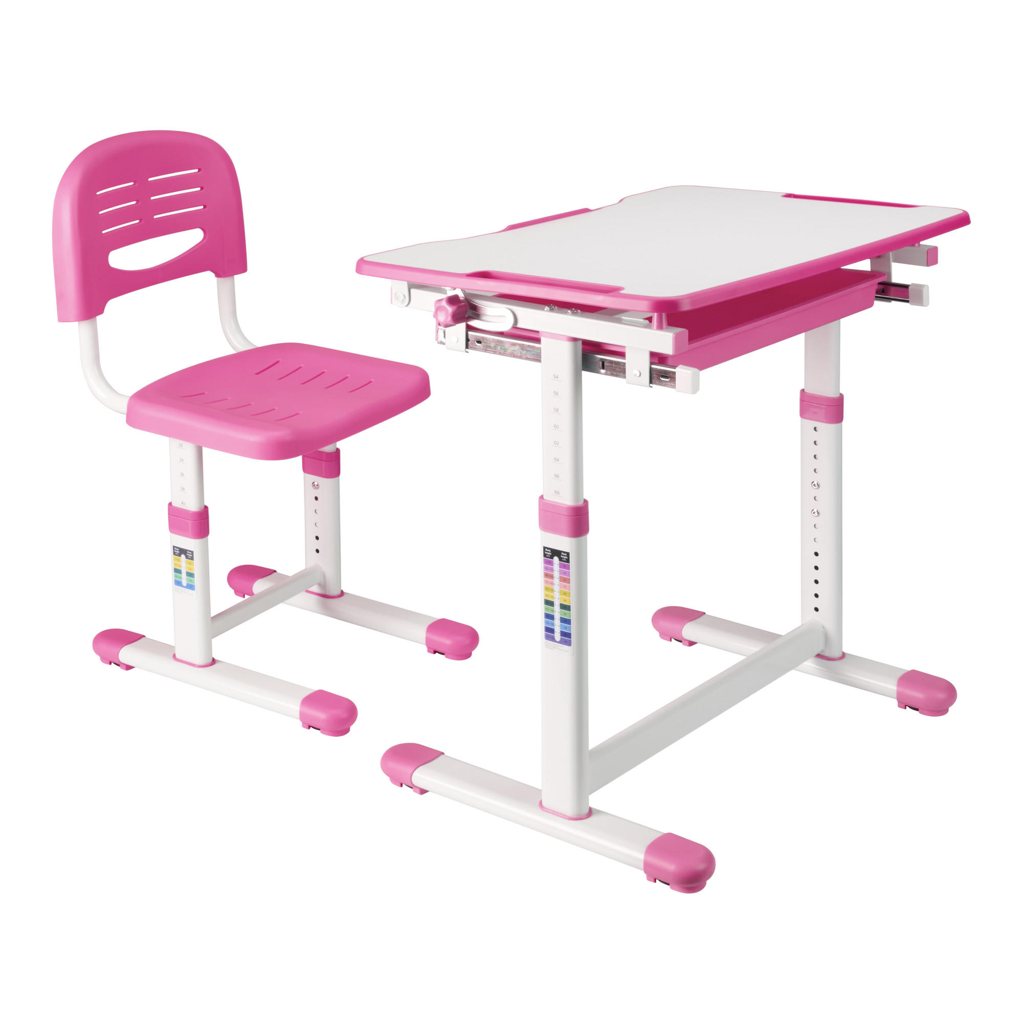 KINDERSCHREIBTISCH-SET 2 TLG. Sala - Pink/Weiß, Holzwerkstoff/Kunststoff (66.5/54/47.5cm) - [en.casa]