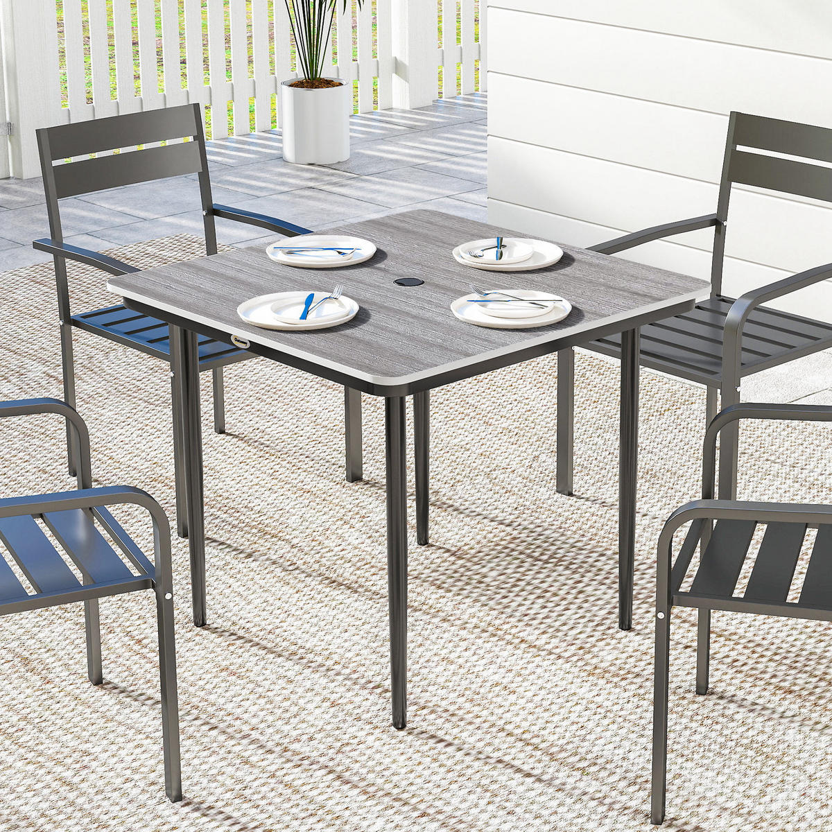 GARTENTISCH DE-14197 mit Schirmhalterung, 85x85 cm Grau - Hellgrau, Metall (85/85/72.5cm) - ComfortXL