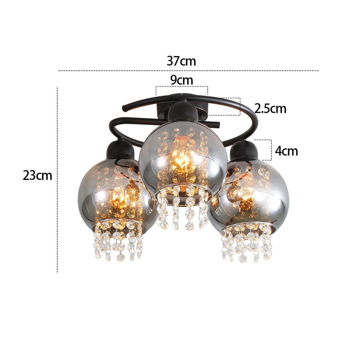 DECKENLEUCHTE Mandel 37/23/37 cm - Schwarz, Metall (23/37/37cm) - Nettlife