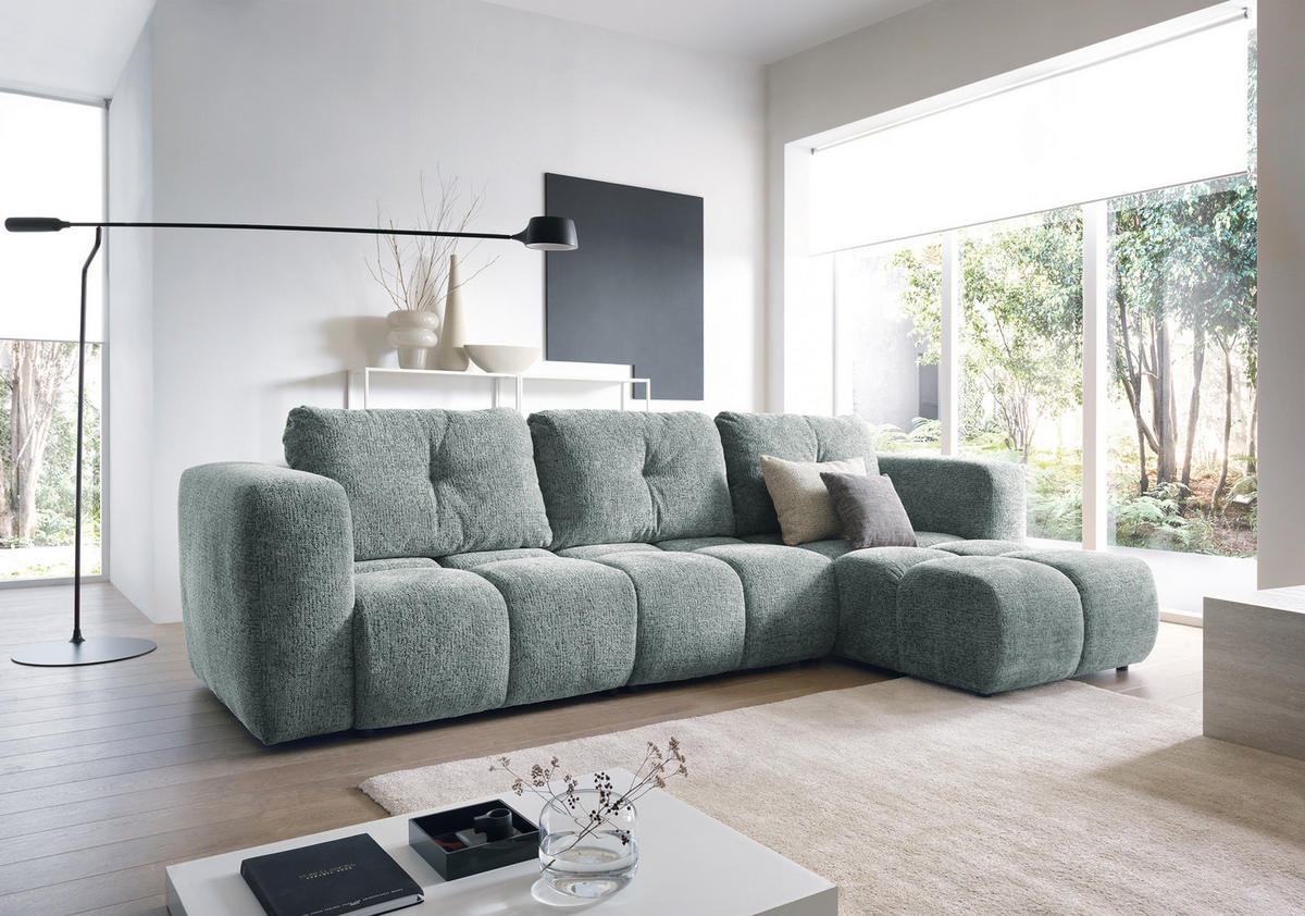 ECKSOFA ARTE 03 Grau Chenille mit Schlaffunktion - Grau, Holz (336/177cm) - MASSENO