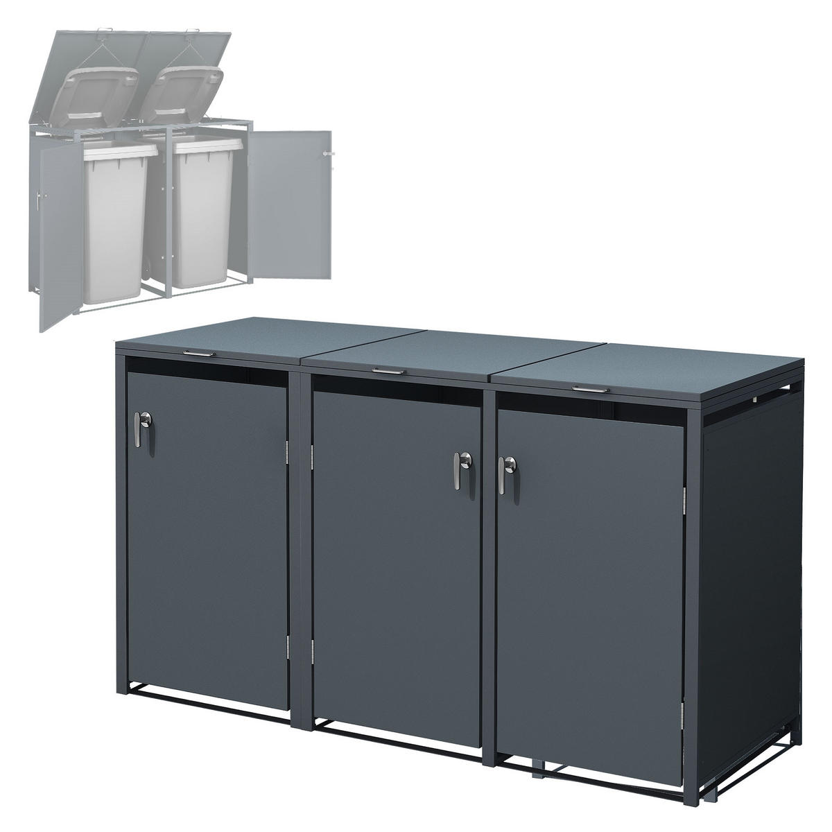 MÜLLTONNENBOX 3er Anthrazit - Anthrazit, Metall (80/116.3/200cm) - ML-DESIGN