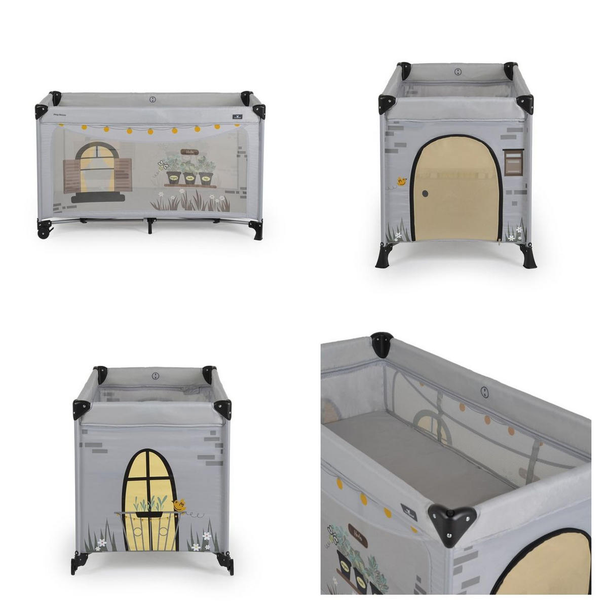 REISEBETT 2 in 1 Spielhaus grau zwei Ebenen Matratze Reißverschluss faltbar - Grau, Kunststoff (60/120cm) - Cangaroo