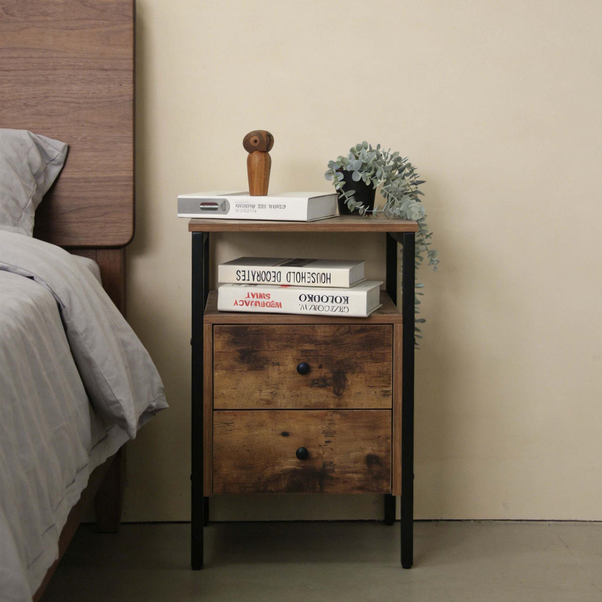 NACHTTISCH - Braun, Holzwerkstoff/Metall (40/61/40cm) - Relaxdays
