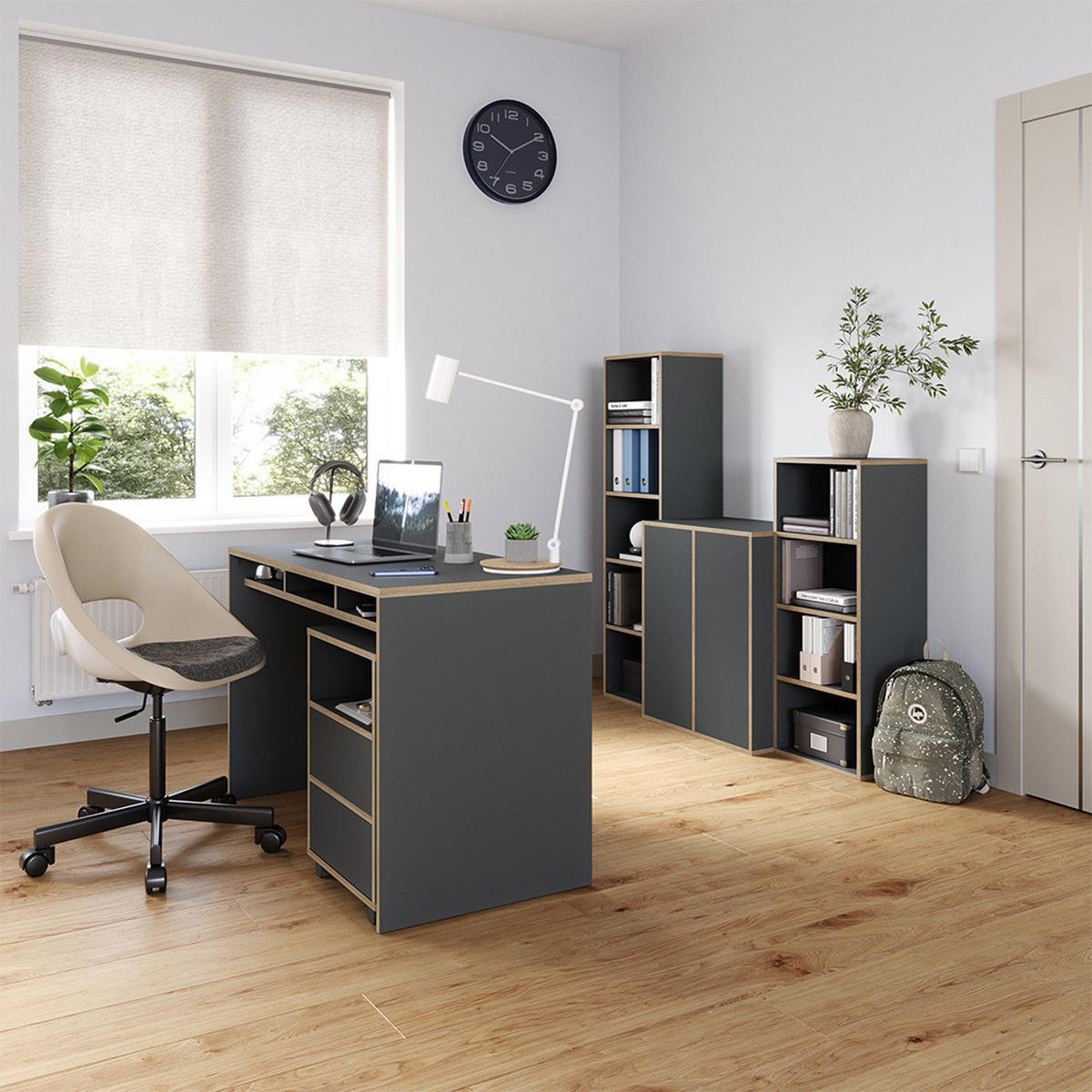 BÜCHERREGAL Tetrix Anthrazit 40 x 100 cm mit 4 Fächern - Anthrazit/Beige, Holzwerkstoff (40/100/30cm) - Vicco