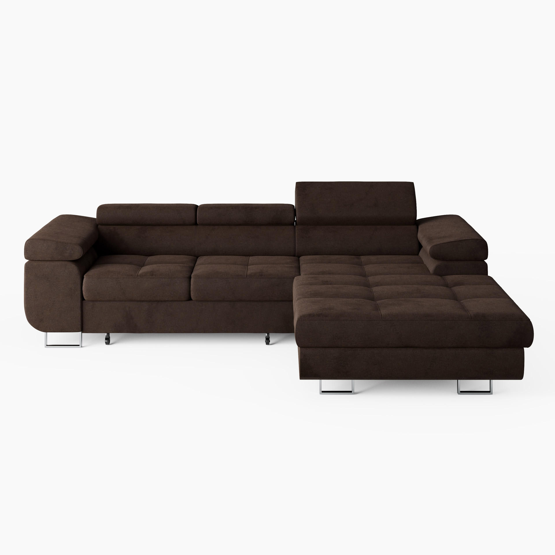 ECKSOFA VEMO CORE Rechts Dunkelbraun Velours-Stoff mit Schlaffunktion und Bettkasten - Dunkelbraun, Holz/Metall (280/205cm) - Barchello