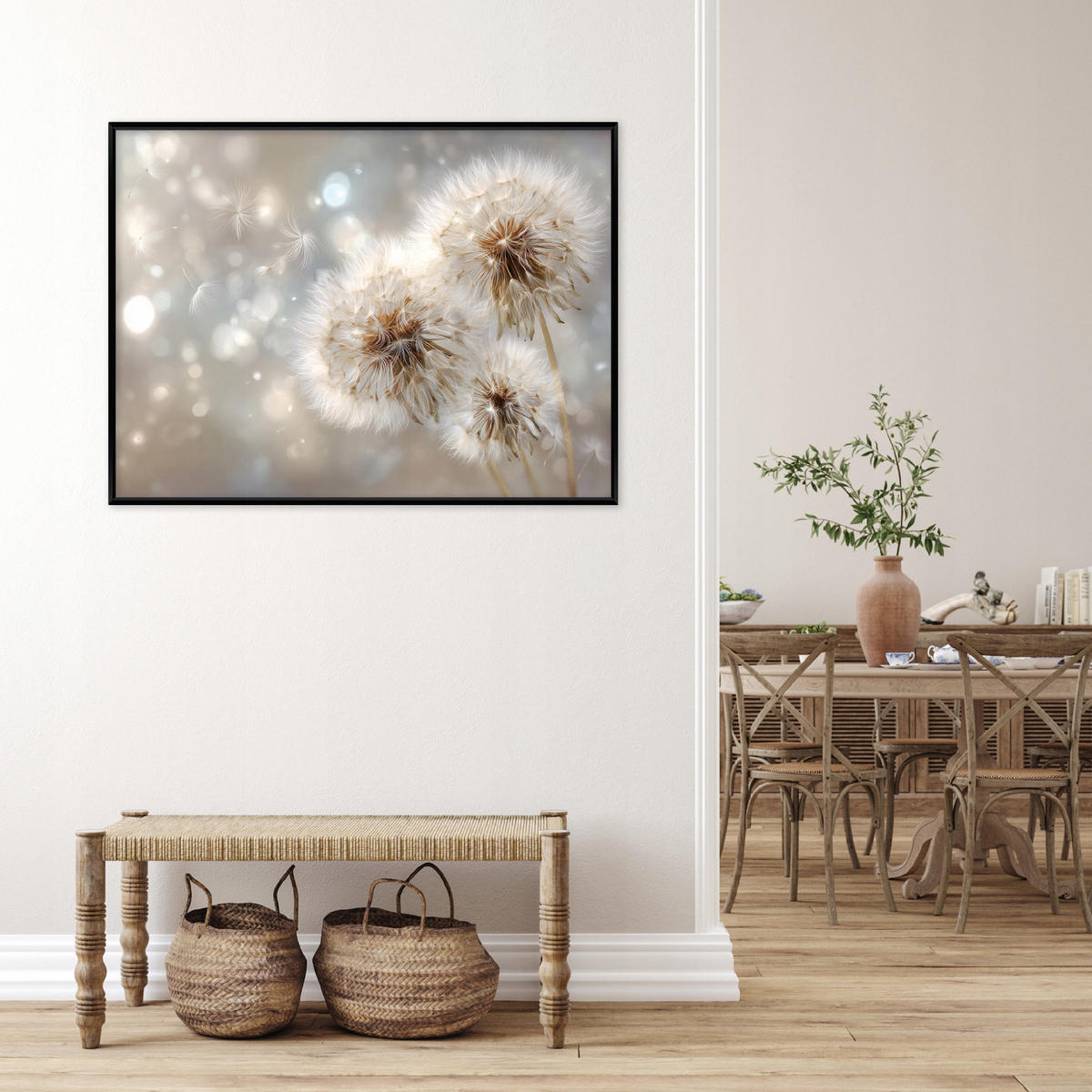 BILDER mit Rahmen Pusteblumen Blumen Beige 120x80 cm - Multicolor, Holzwerkstoff (120/80cm) - Wallarena