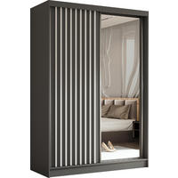 SCHWEBETÜRENSCHRANK Erika 150 cm mit Lamellen und Spiegel 2-türig, grau, grau, Lamelle weiß - Weiß/Grau, Kunststoff (150/216/51cm) - Margaret Hadas24