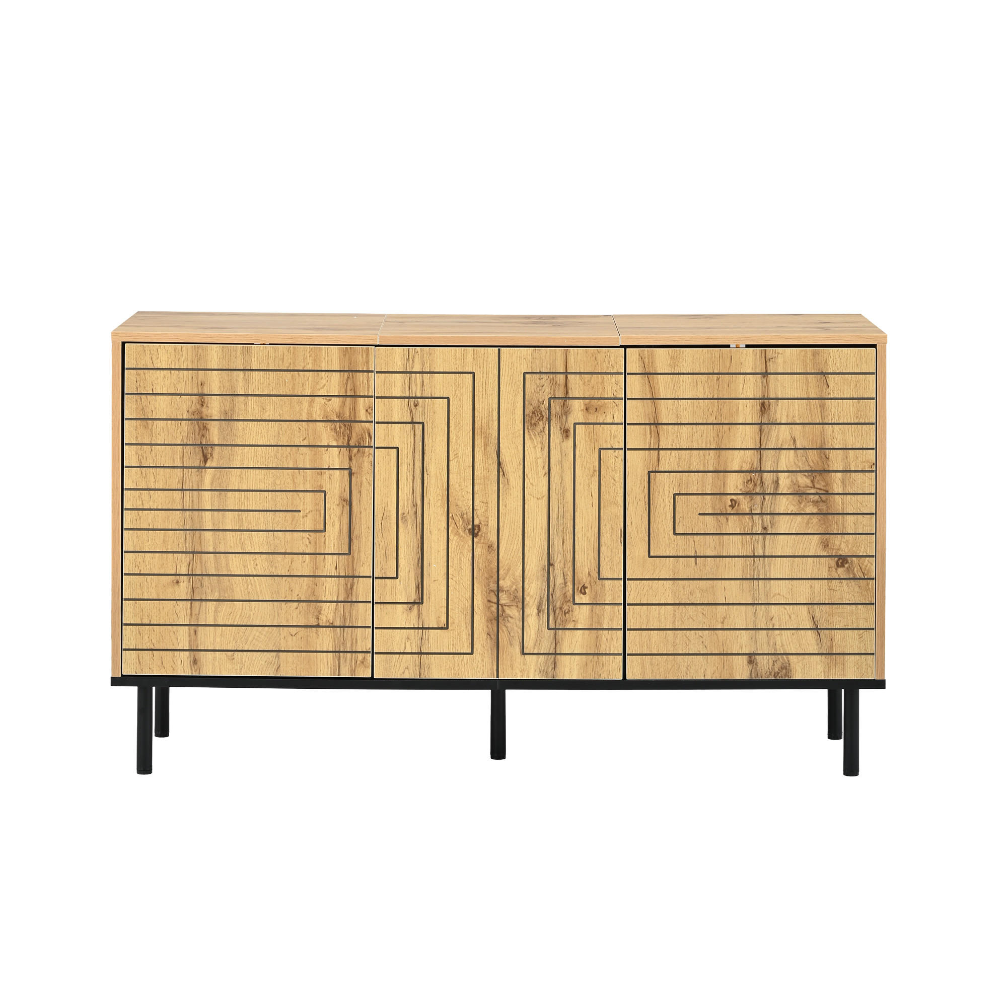 PŘÍBORNÍK Přírodní s vlnkovými dvířky, 120 × 35 × 68 cm - přírodní, kompozitní dřevo (120/68/35cm) - Urban Meuble