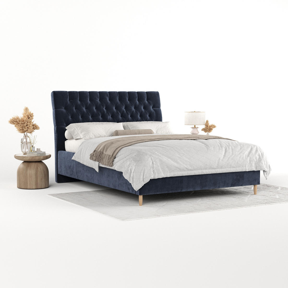 POLSTERBETT Lira 120/200 cm Marineblau im Lotta Stoff - Naturfarben/Dunkelblau, Holz/Holzwerkstoff (120/200cm) - AltaBeds