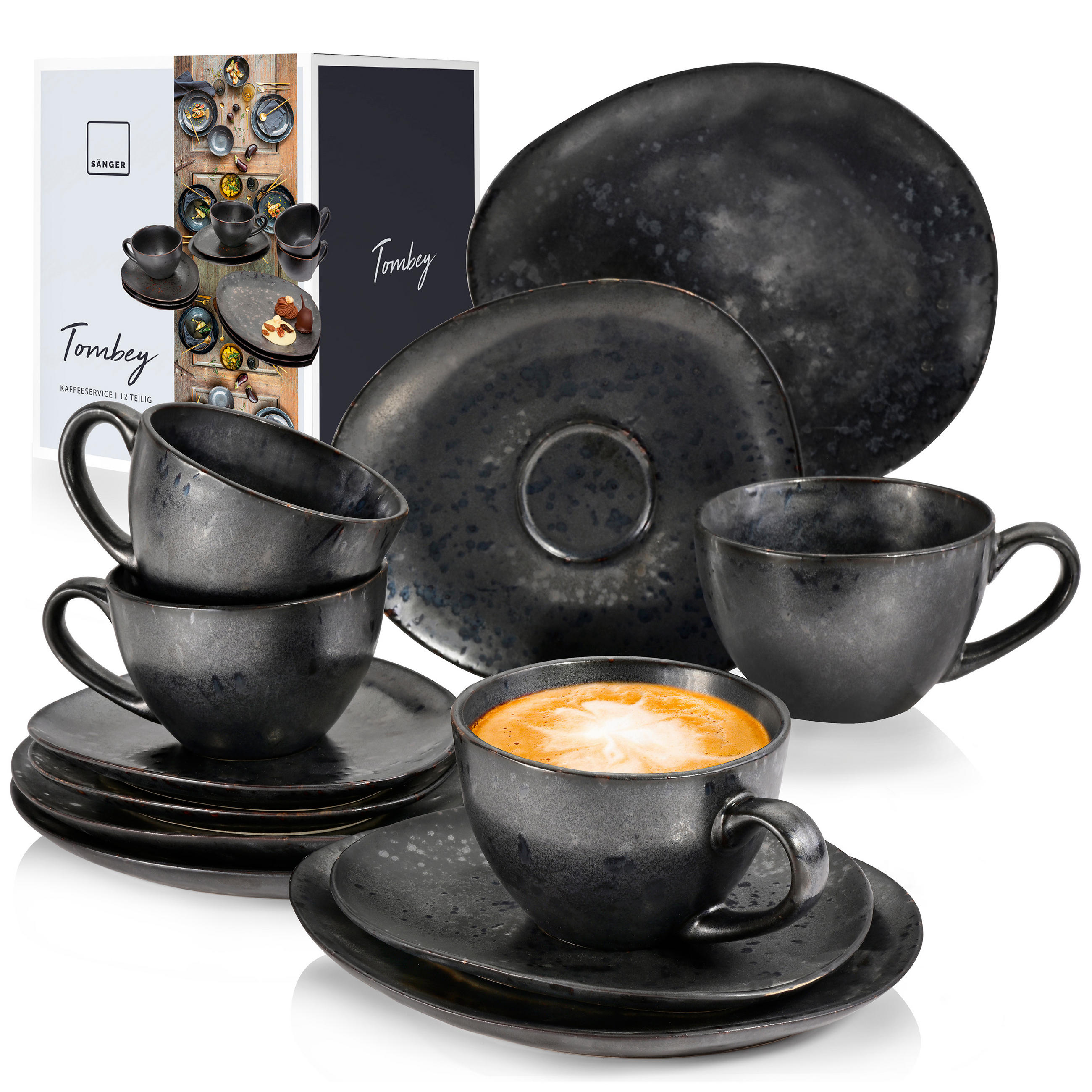 KAFFEESERVICE TOMBEY - 12 teilig aus Steingut - Dunkelgrau, Keramik (26/34/24.75cm) - Sänger