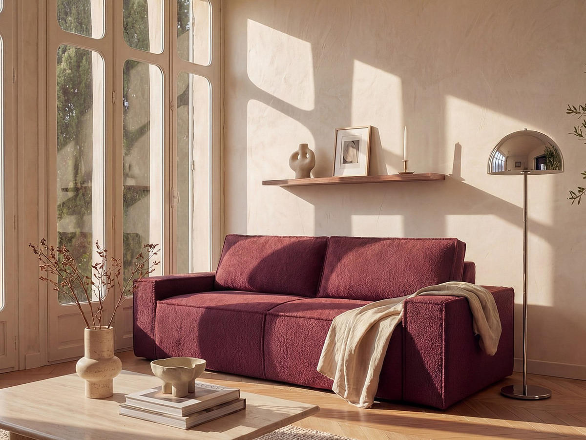 SCHLAFSOFA - 4 Personen - Stoff - Bordeaux - - Bordeaux, Textil (257/85/102cm) - Vente-Unique