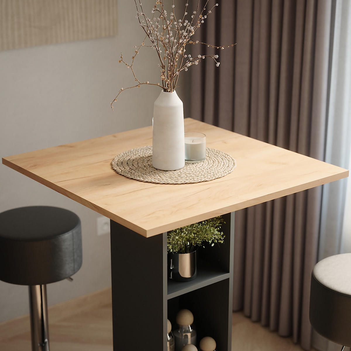 STOJACÍ BAROVÝ STŮL SE ŽIDLEMI Repose Antracit - medově dubová/antracitová, kompozitní dřevo (75/75/106cm) - Vicco