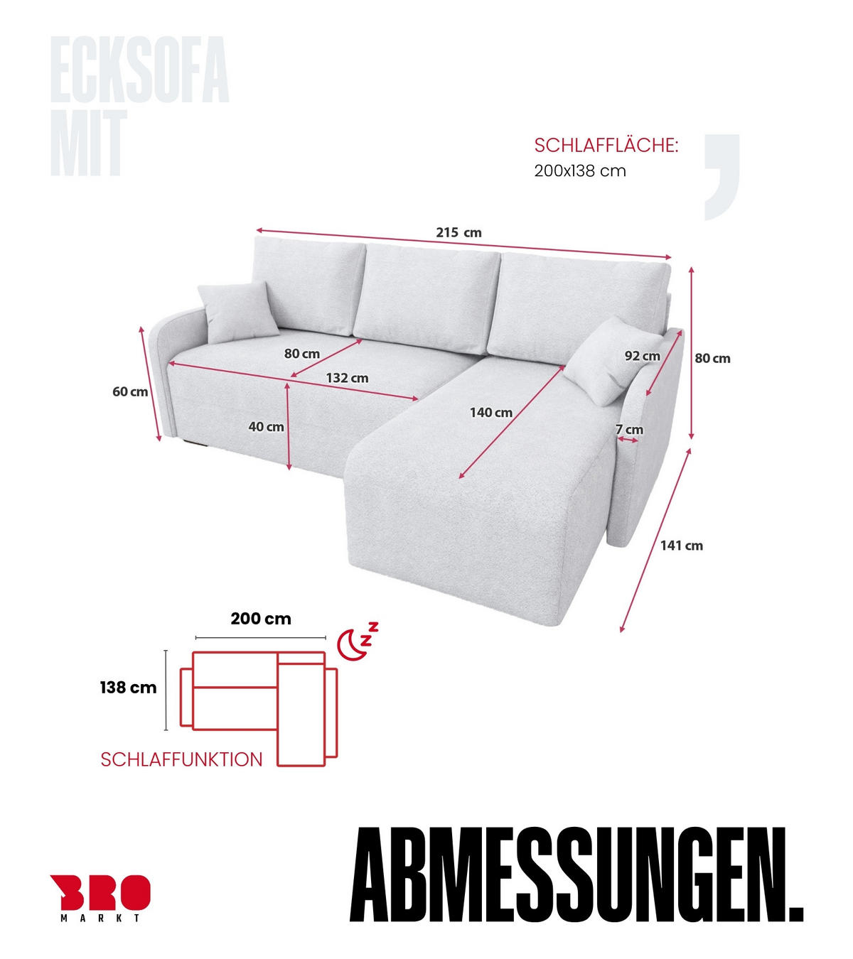 ECKSOFA Malen mit Schlaffunktion Braun Bouclé - Bronzefarben, Textil (215/141cm) - Bromarkt