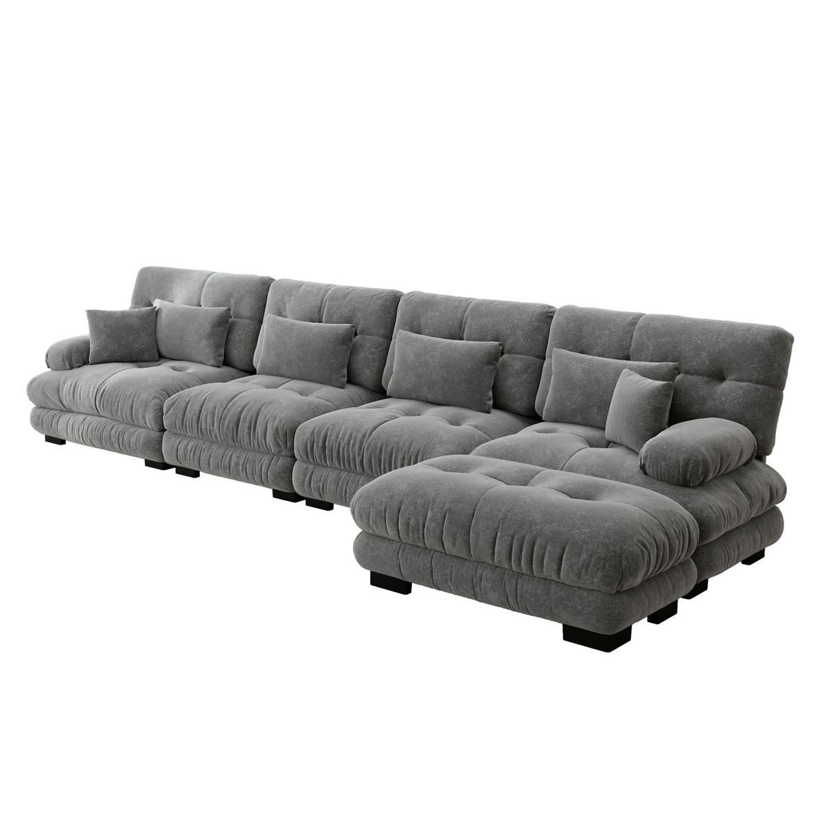 ECKSOFA modular mit beweglichem Ottoman, DIY-Kombination und Chenille-Bezug, Grau - Grau, Textil (406/145cm) - Redom