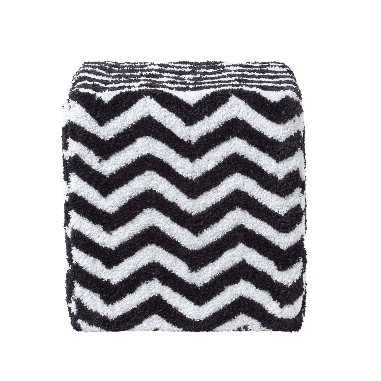 SITZWÜRFEL schwarz-weiß getuftet, Zickzack-Muster 36/36/38 cm - Schwarz, Textil (36/38/36cm) - Homescapes