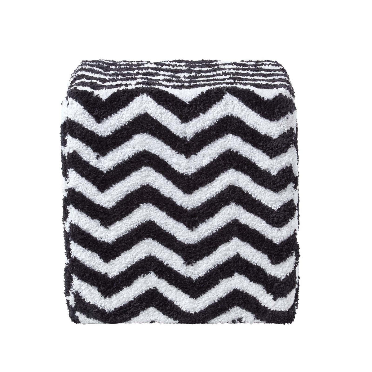 SITZWÜRFEL schwarz-weiß getuftet, Zickzack-Muster 36/36/38 cm - Schwarz, Textil (36/38/36cm) - Homescapes