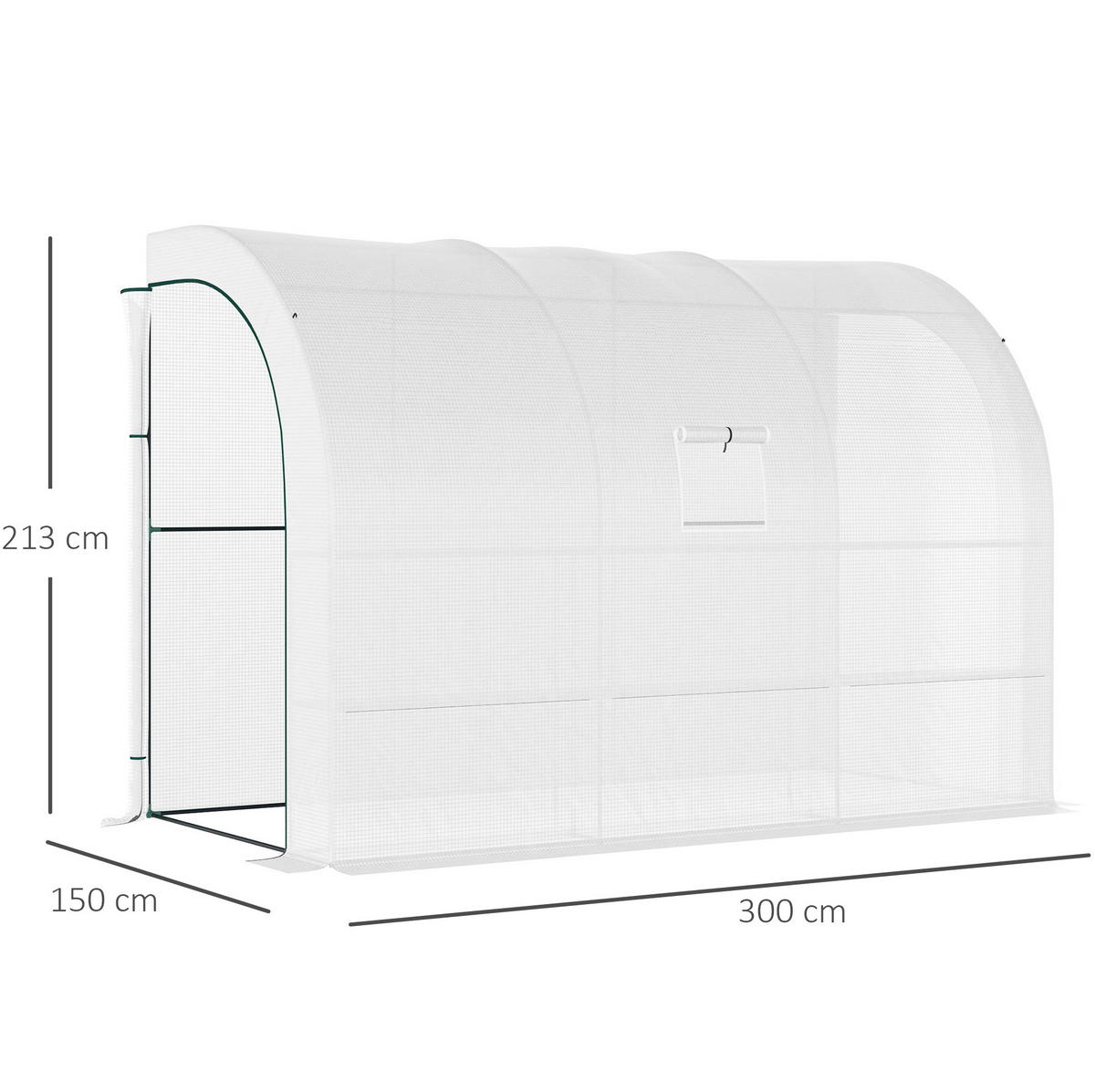 GEWÄCHSHAUS 300/150/213 cm in Weiß mit 6 Regalen und hochrollbarem Fenster - Weiß, Kunststoff (150/213/300cm) - Flora Grace