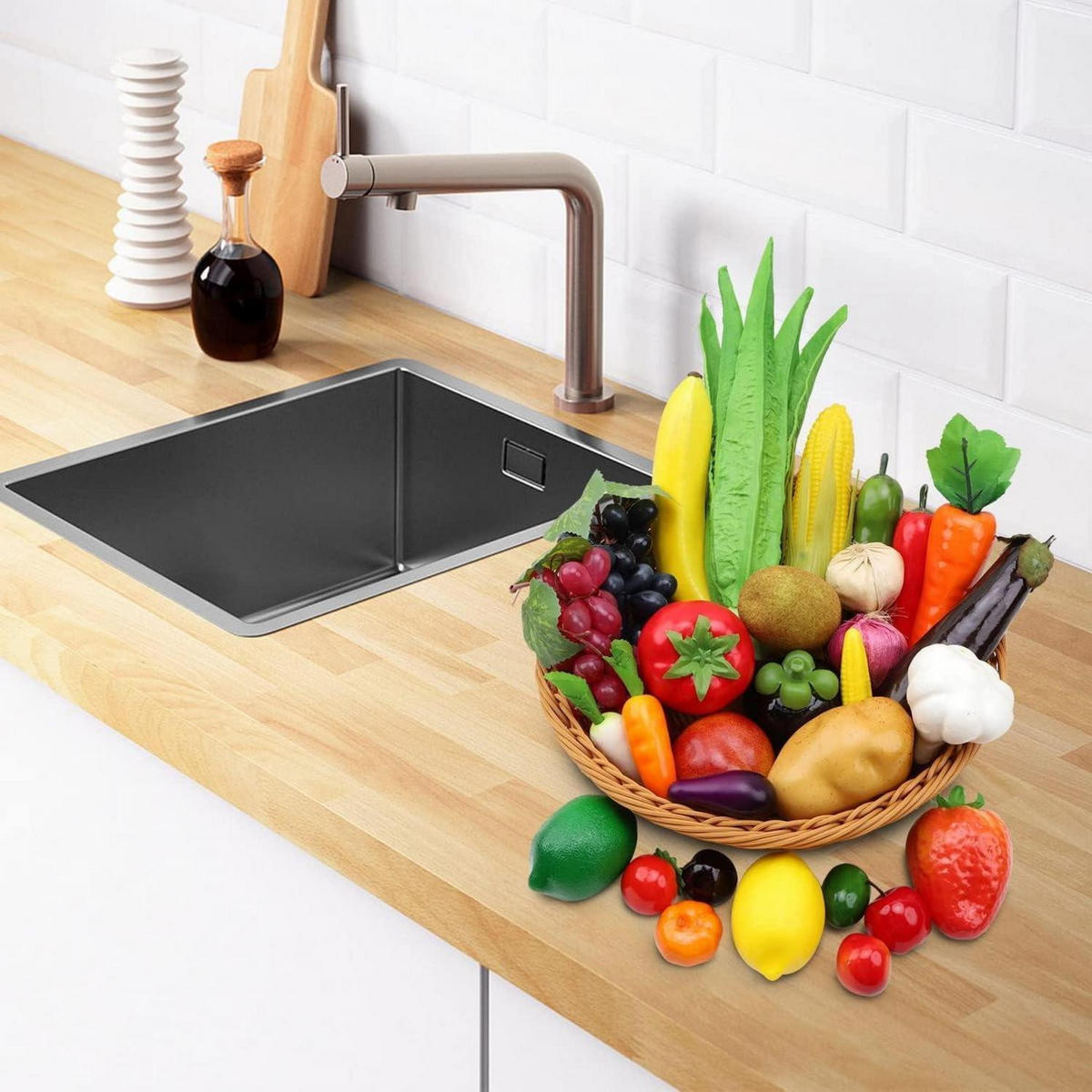 DEKO-OBST-GEMÜSE-SET 30 Stück lebensecht Kunststoffe - Multicolor, Kunststoff (18cm)