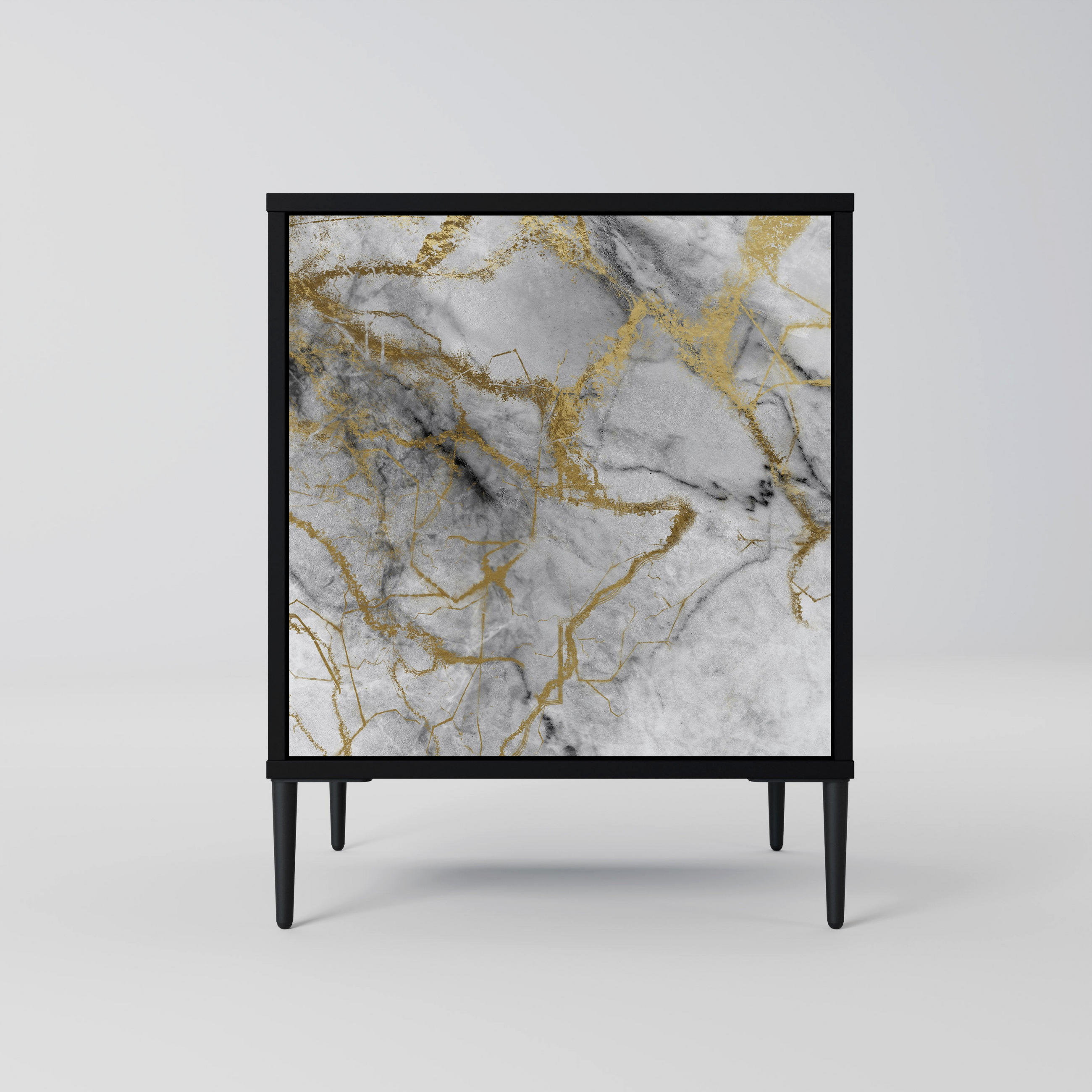 SIDEBOARD TIMELESS GLIDE, Schwarz, 57,5x42x72,5 cm, Schwarze Metallfüße - Multicolor/Schwarz, Holzwerkstoff/Metall (57.5/72.5/42cm) - SpaceRebels