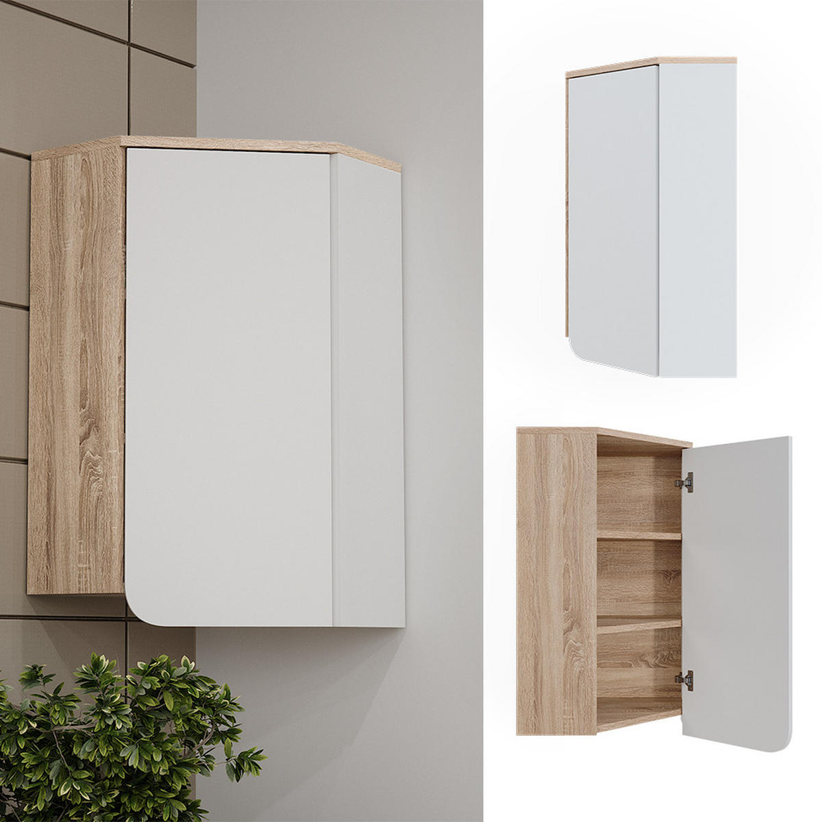 ECKHÄNGESCHRANK Karen Sonoma/Weiß 42.4 x 75 cm - Weiß/Sonoma Eiche, Holzwerkstoff (42.4/75/42.4cm) - Vicco