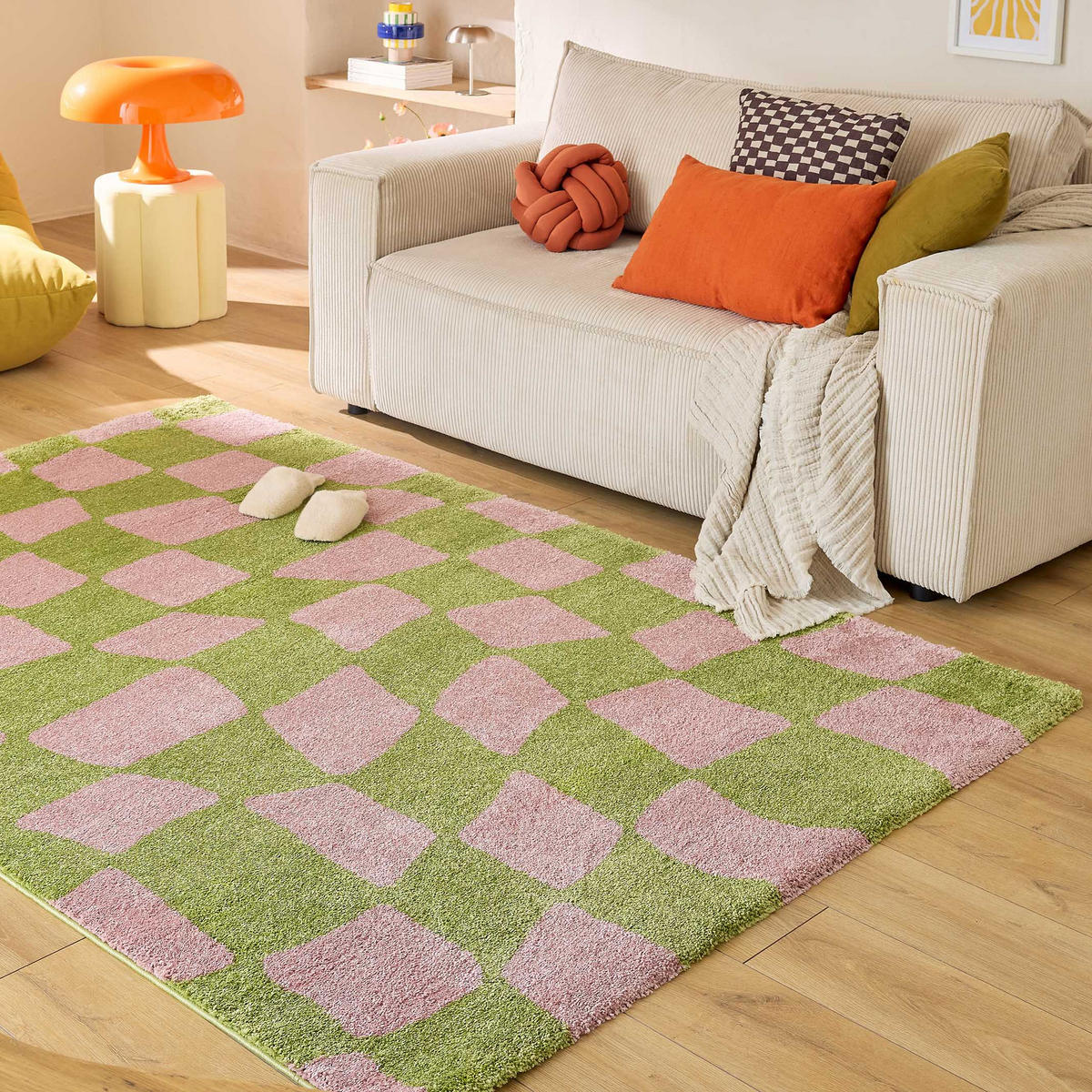 TEPPICH vintage karos grün Groovy 80x140 cm - Grün, Textil (80/140cm) - Nazar Rugs
