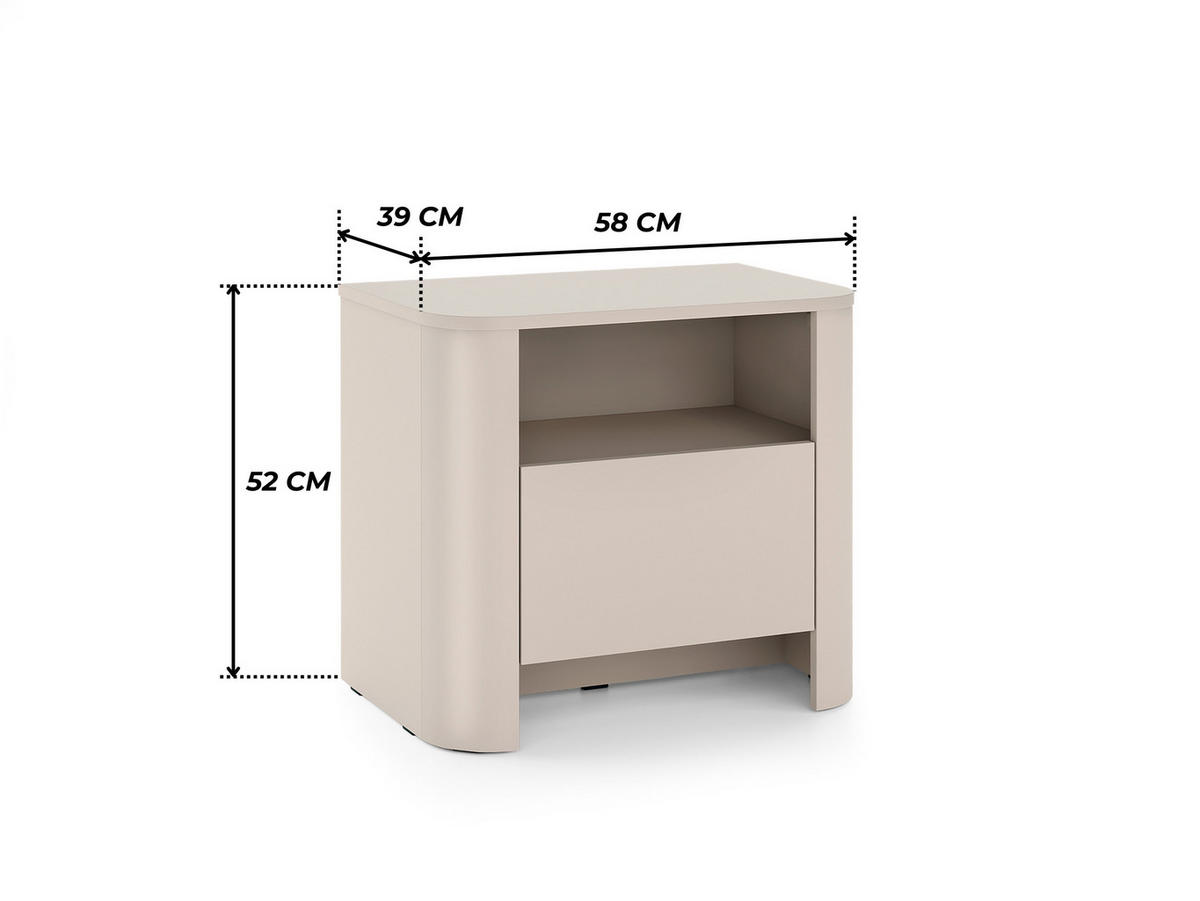 ABGERUNDETER Nachttisch AURA SN1SZ (Eiche Vicenza, Push to Open) - Kaschmir, Holz/Holzwerkstoff (58/52/39cm) - Ravio