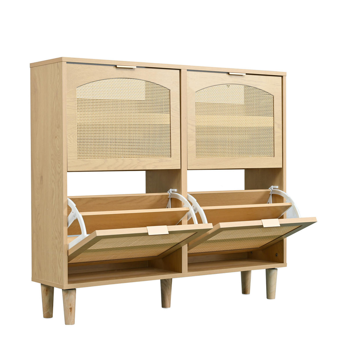 SCHUHSCHRANK 100/25/90 cm Eichefarben aus Spanplatte mit Rattangeflecht - Naturfarben, Holzwerkstoff (100/90/25cm) - OKWISH