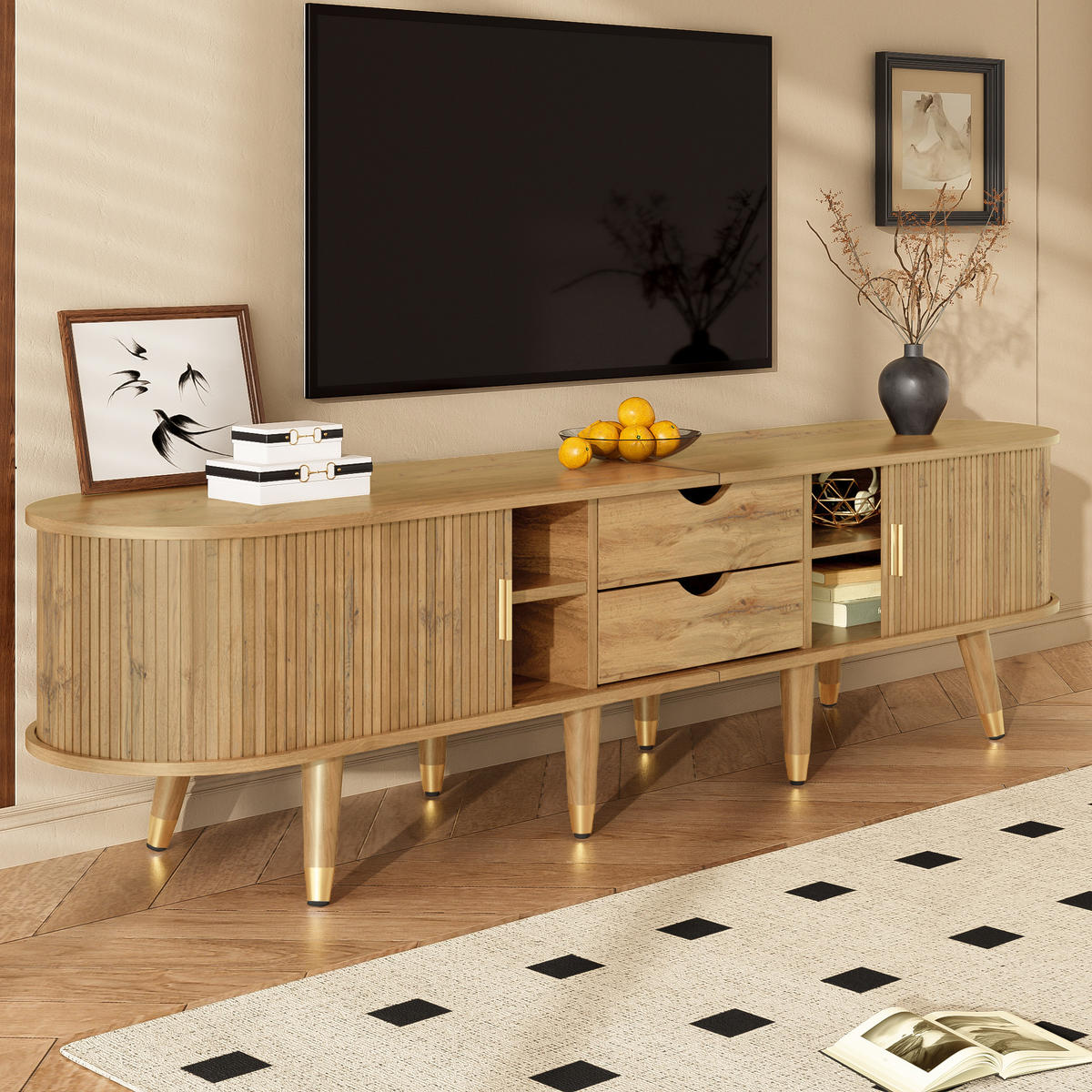 TV-SCHRANK Schiebetüren Lowboard modern Stauraum Design - Naturfarben, Holzwerkstoff (38/45/175cm) - FLIEKS