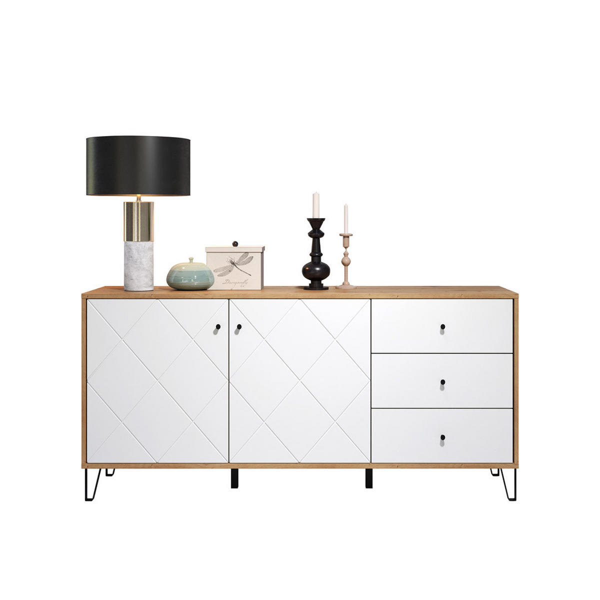 SIDEBOARD weiß - Eiche Wotan, Holzwerkstoff (183/76/40cm) - ebuy24