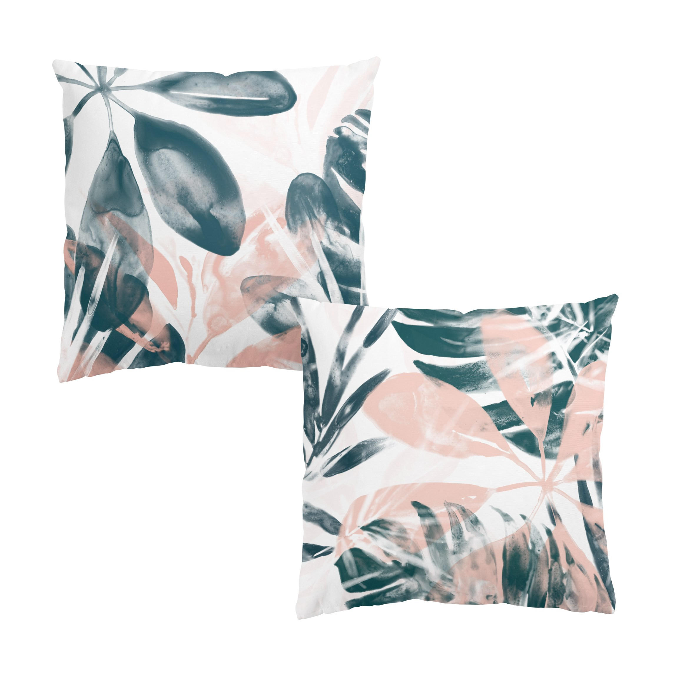 DEKOKISSEN 2er-Set Tropisches Orakel petrol Set I 40/40 cm - Petrol, Textil (40/40cm) - Bilderwelten