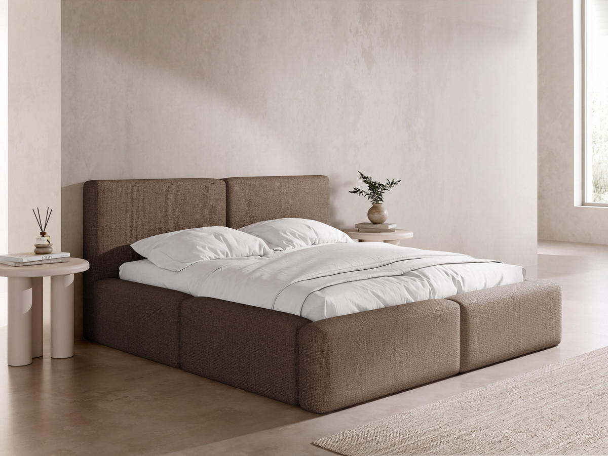 POLSTERBETT Duo mit Bettkasten, Lattenrost & gepolsterten Füßen in Braun Chenille 160x200 cm - hnedá/farba brezy, kov/textil (160/200cm) - WFL GROUP